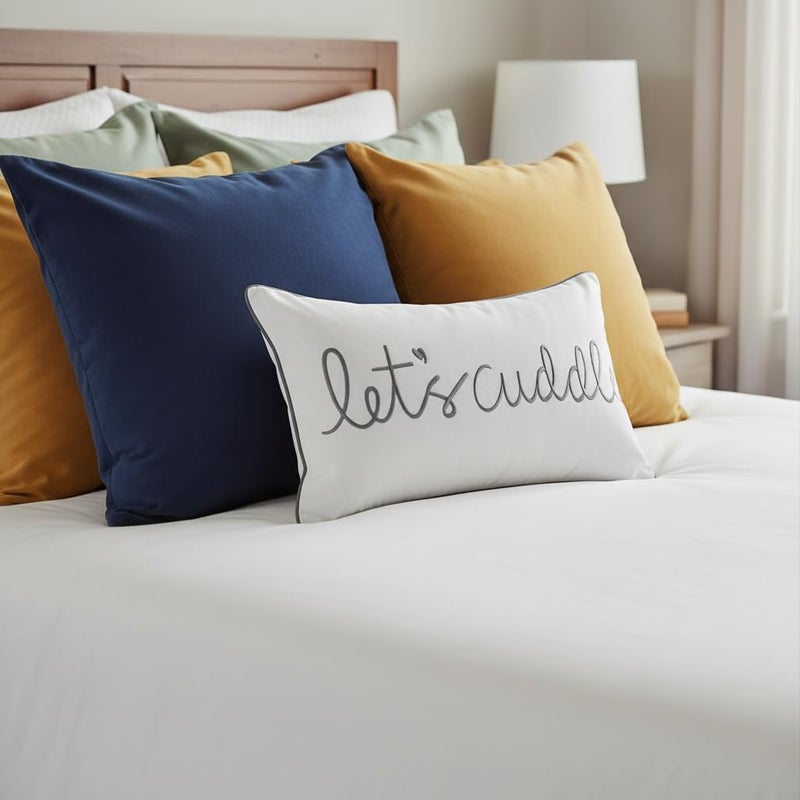 Sanmetex Let's Cuddle Decorative Lumbar Pillow Cover 12x20 Inches, Embroidery Rectangle Grey Throw Pillow Case for Bed, Bedroom, Livingroom. (30x50cm) - Image 5